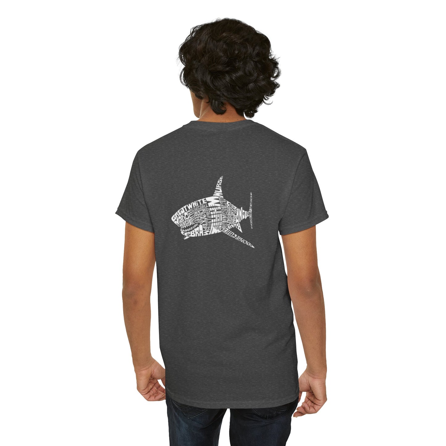 Shark Word Art Graphic Tee, Unisex Short Sleeve Cotton T-Shirt