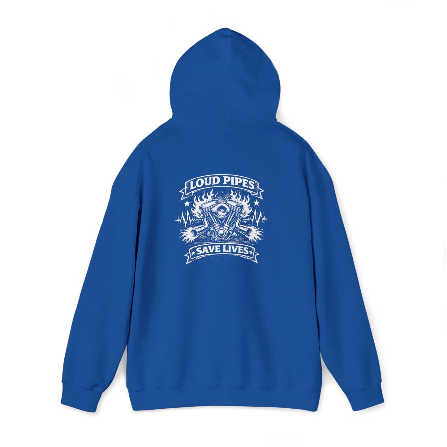 Loud Pipes Save Lives Hoodie — Biker Skull Engine Graphic Hoodie