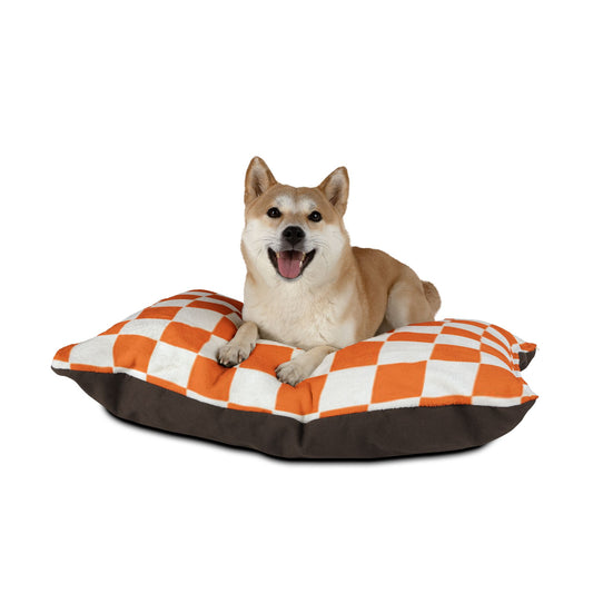 Cozy Dog Bed - Orange and White Checkered Pet Cushion