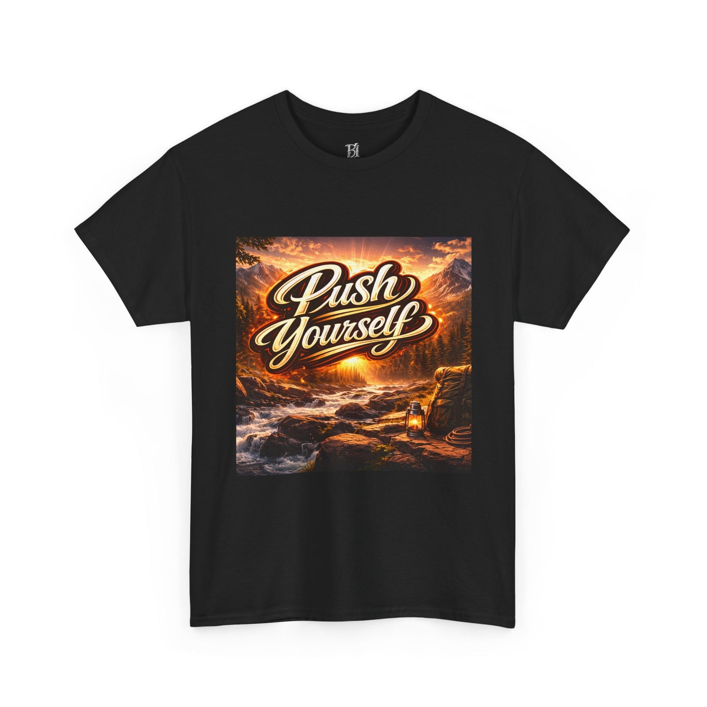 Push Yourself Tee — Motivational Graphic T-Shirt with Sunrise Adventure Print