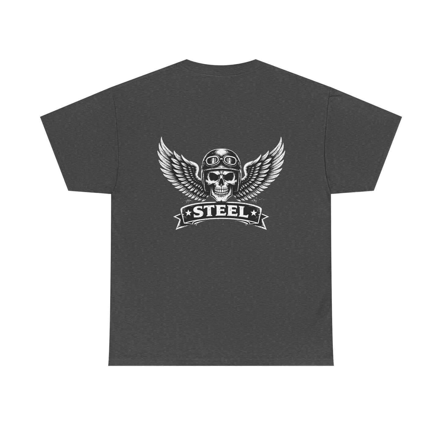 Steel Skull Wing Tee — Biker Skull Graphic T-Shirt