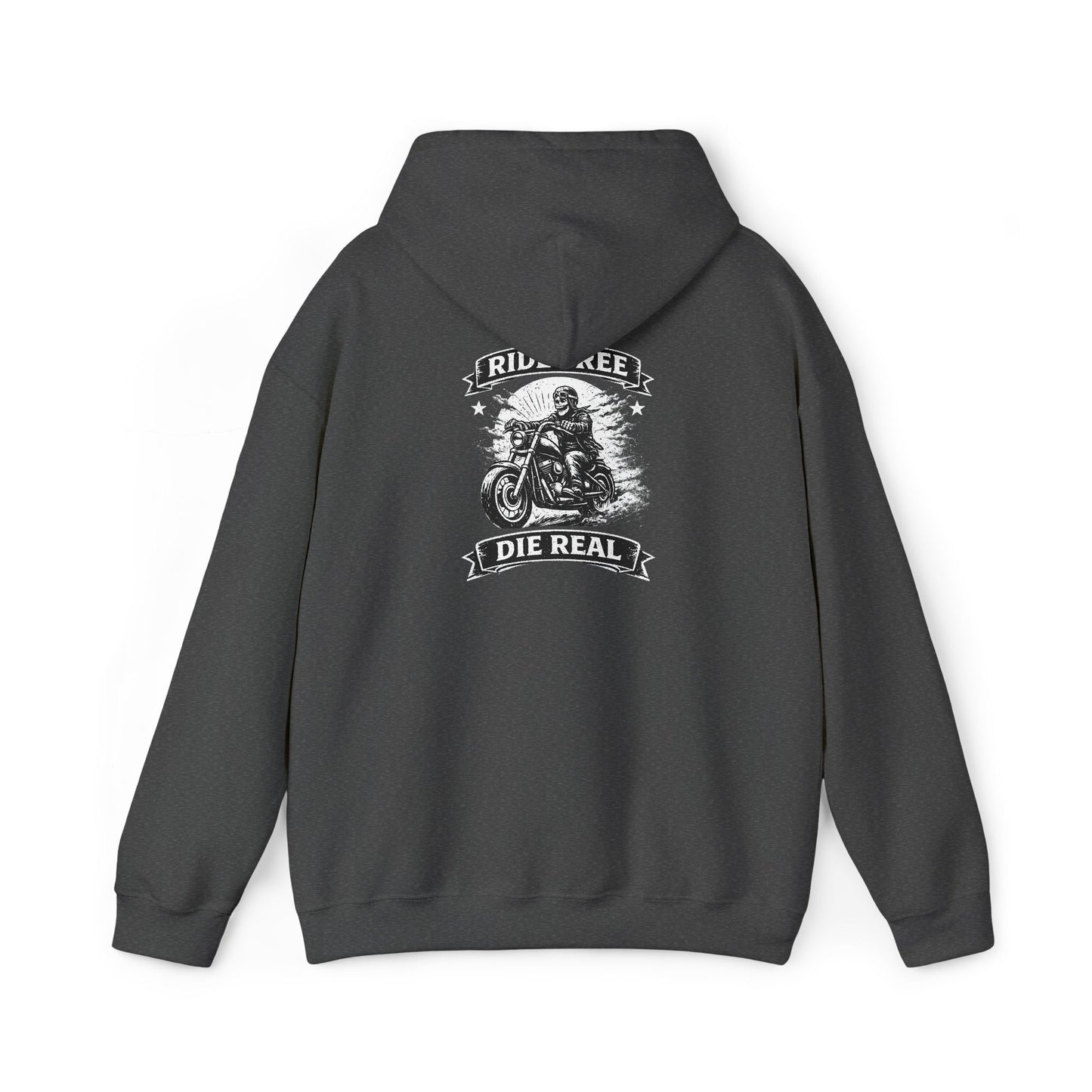 Motorcycle Rider Hoodie — "Ride Free, Die Real" Vintage Biker Graphic