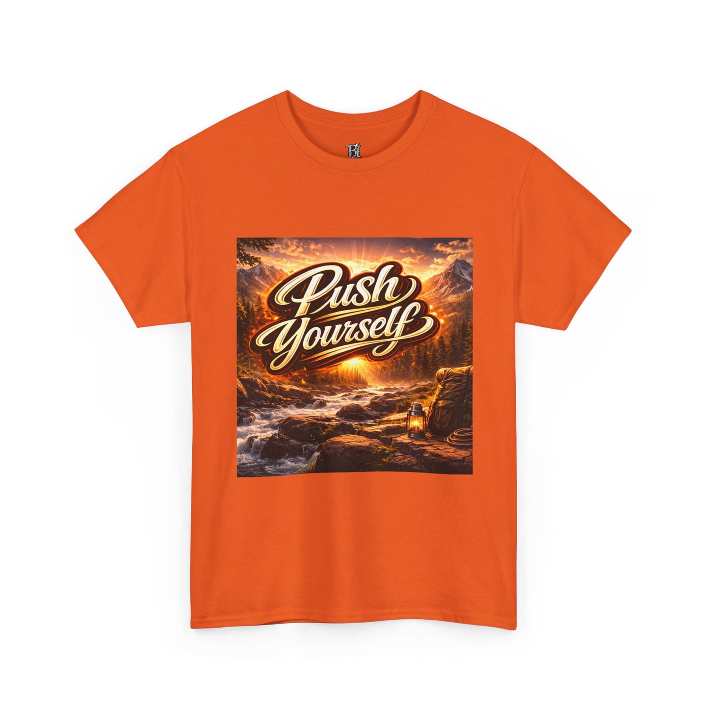Push Yourself Tee — Motivational Graphic T-Shirt with Sunrise Adventure Print