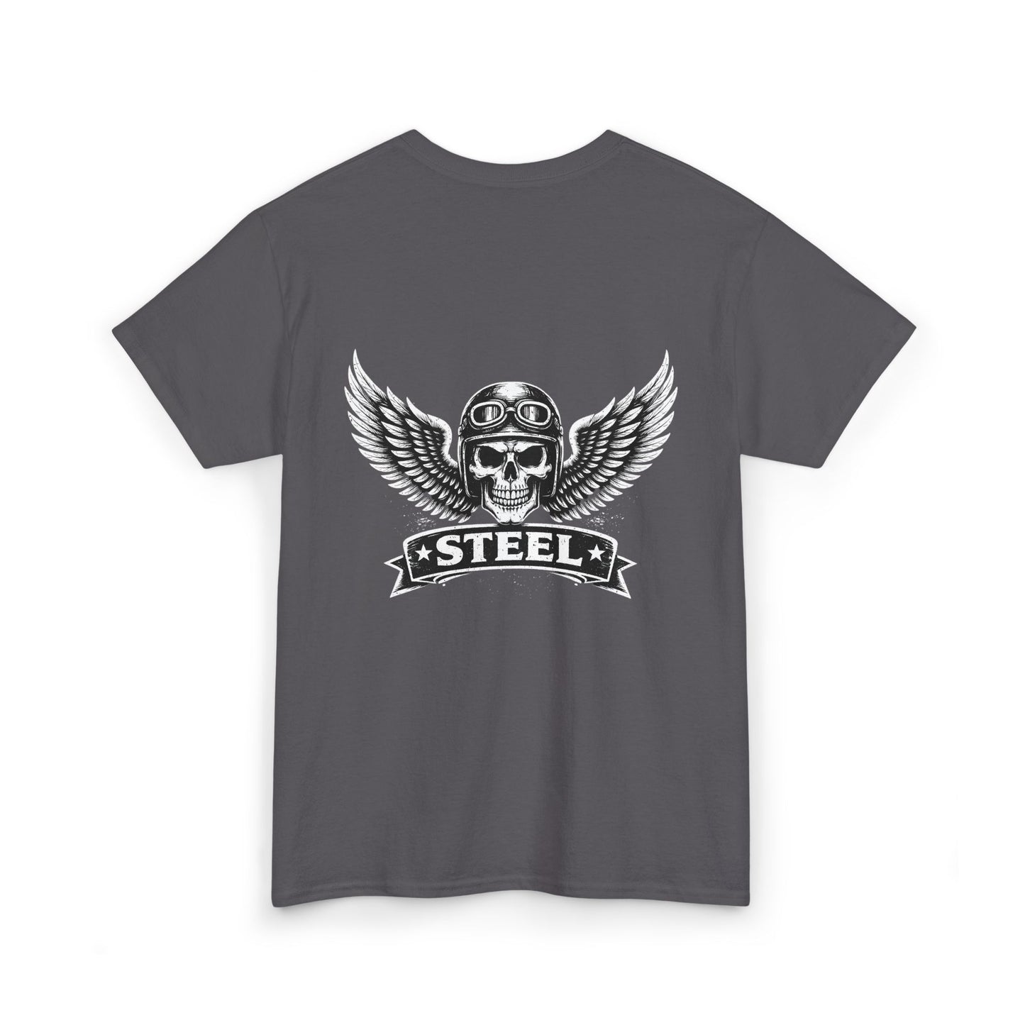 Steel Skull Wing Tee — Biker Skull Graphic T-Shirt