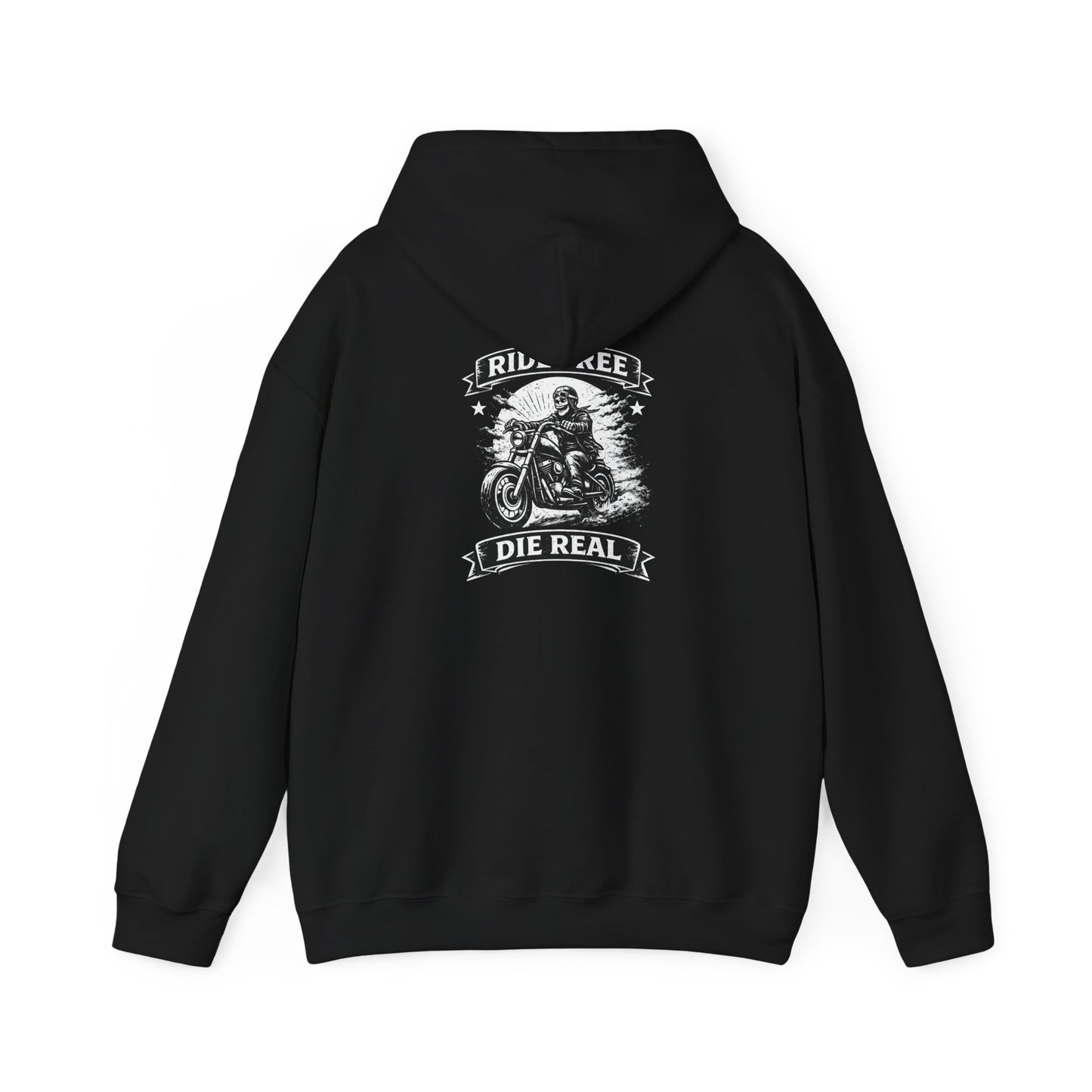 Motorcycle Rider Hoodie — "Ride Free, Die Real" Vintage Biker Graphic