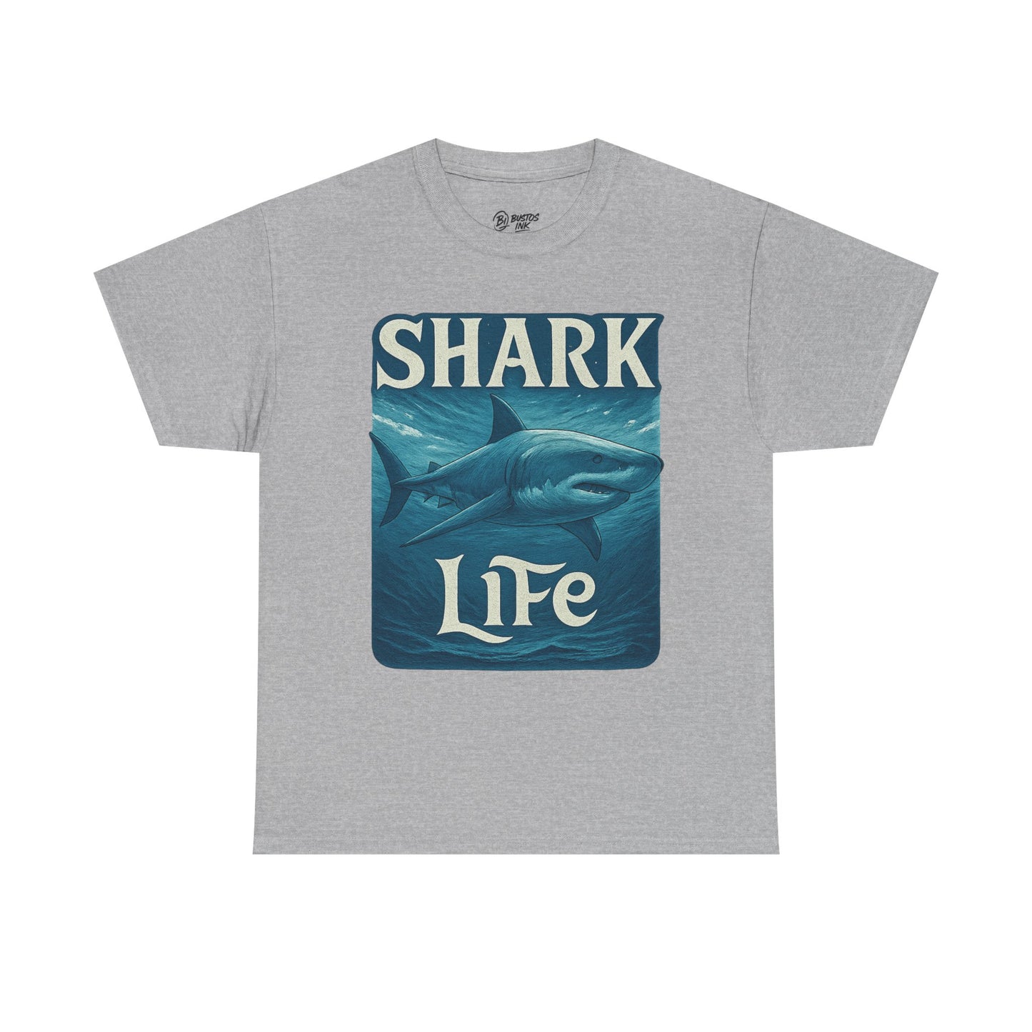 Shark Life Unisex Heavy Cotton Tee, Casual Summer Shirt, Beachwear, Ocean Lover Gift, Surfing Tee, Birthday Present