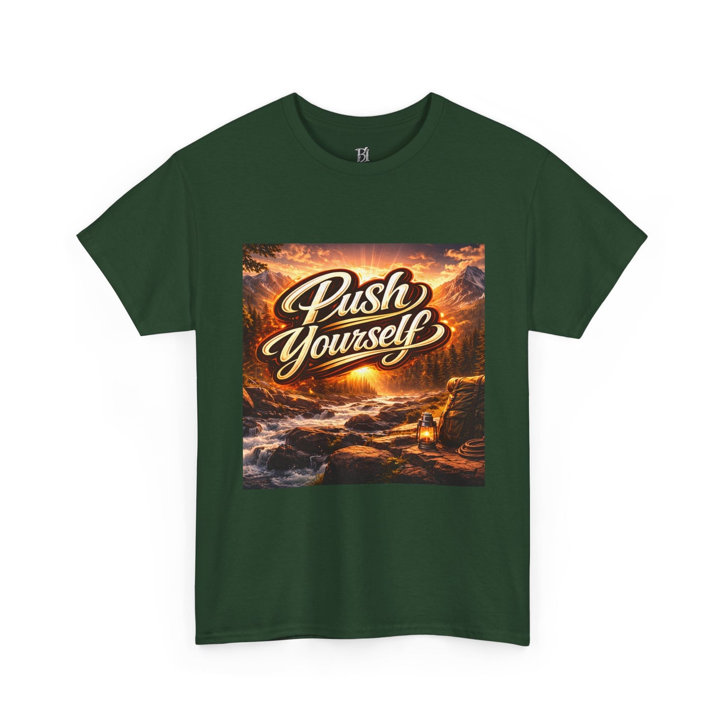 Push Yourself Tee — Motivational Graphic T-Shirt with Sunrise Adventure Print