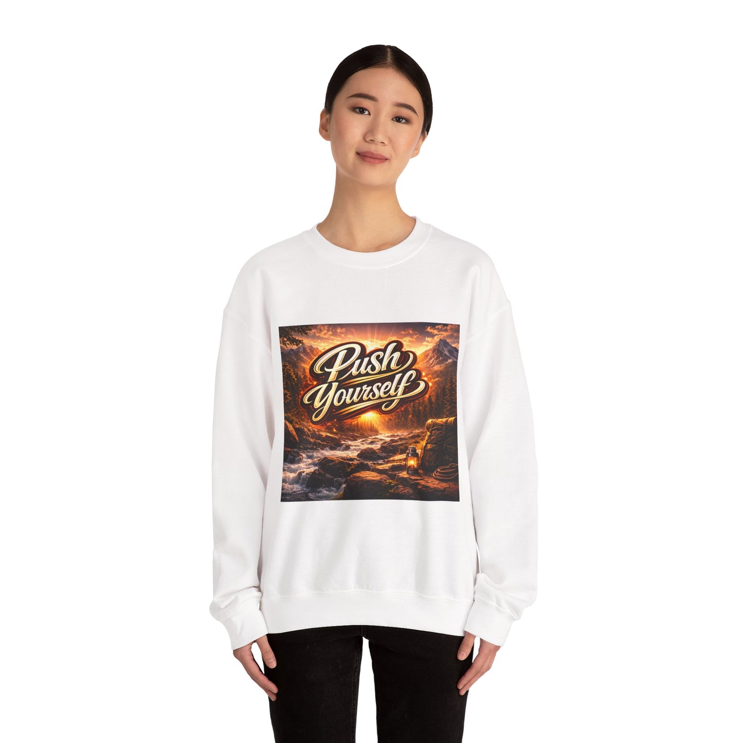 Crewneck Sweatshirt - "Push Yourself" Motivational Scenic Graphic