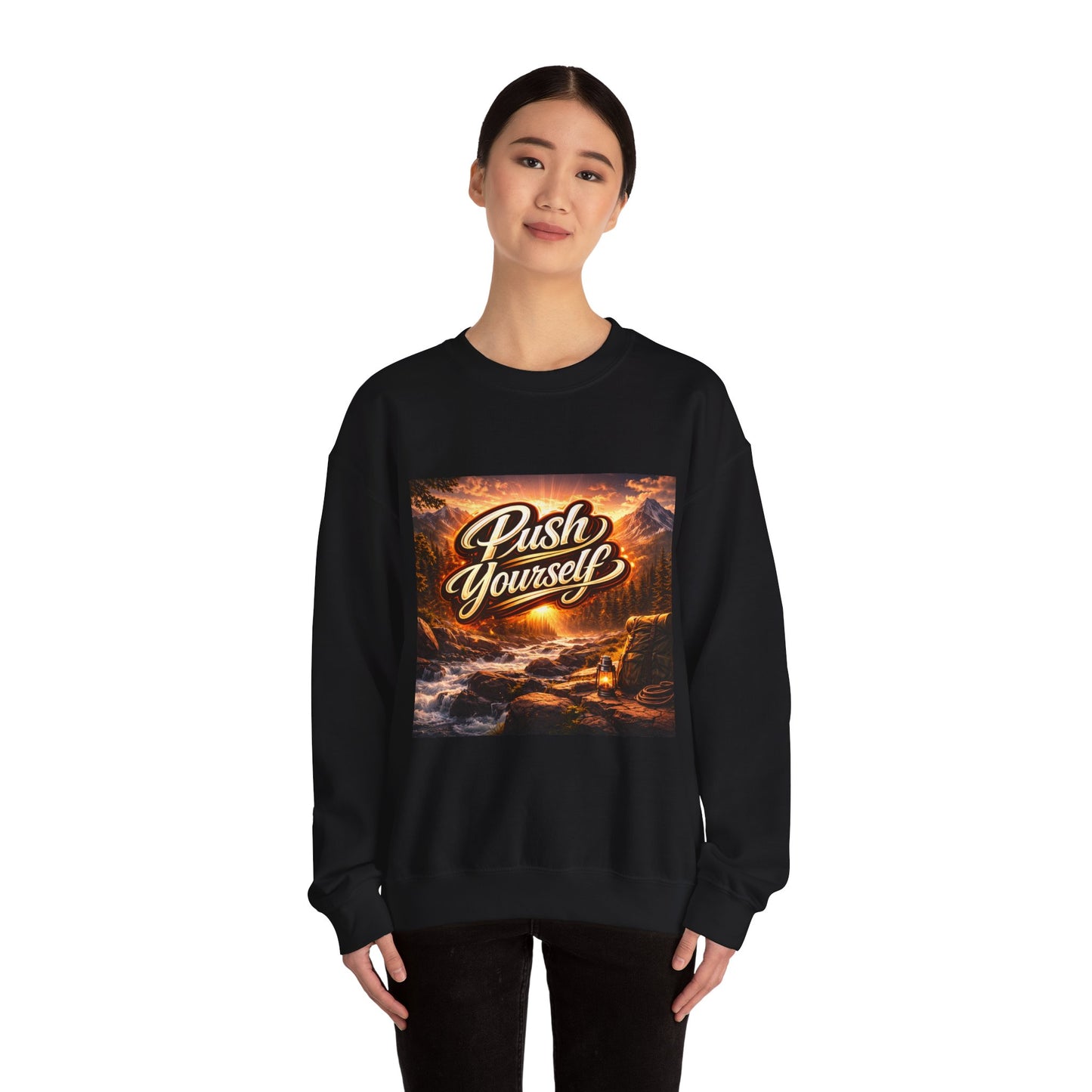 Crewneck Sweatshirt - "Push Yourself" Motivational Scenic Graphic