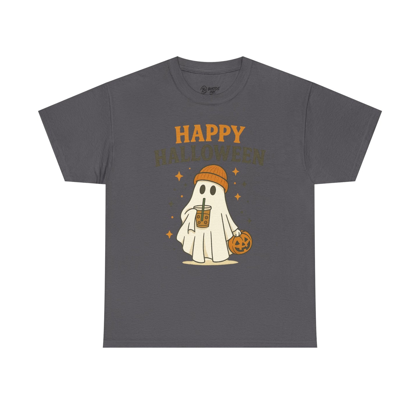 Happy Halloween Unisex Heavy Cotton Tee - Spooky Ghost Shirt, Fall Fashion, Halloween Party Wear, Trick or Treat Tee, Seasonal Gift