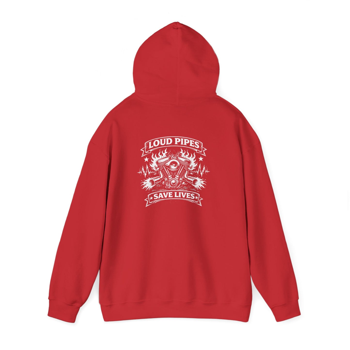 Loud Pipes Save Lives Hoodie — Biker Skull Engine Graphic Hoodie