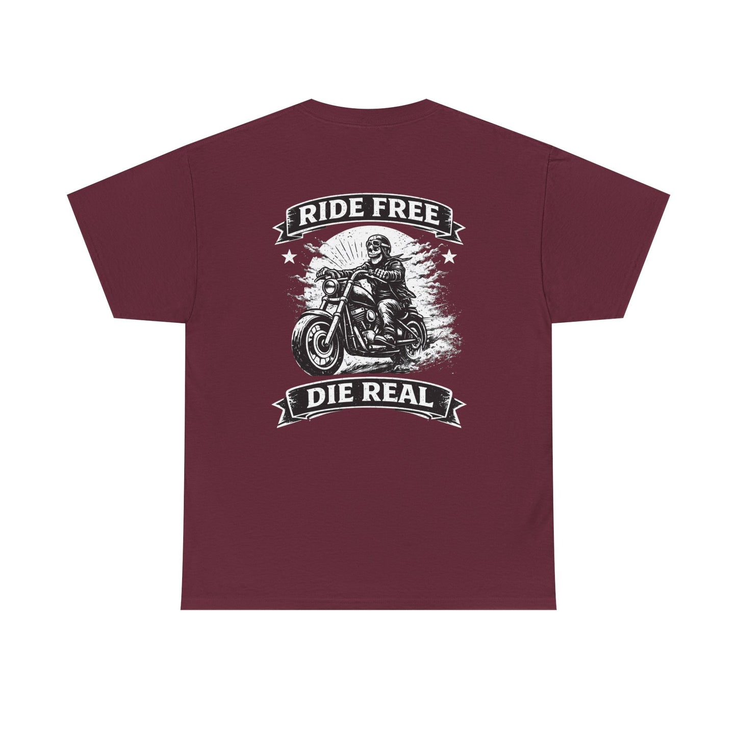 Ride Free Die Real Motorcycle Tee — Biker Vintage Skull Graphic T-Shirt