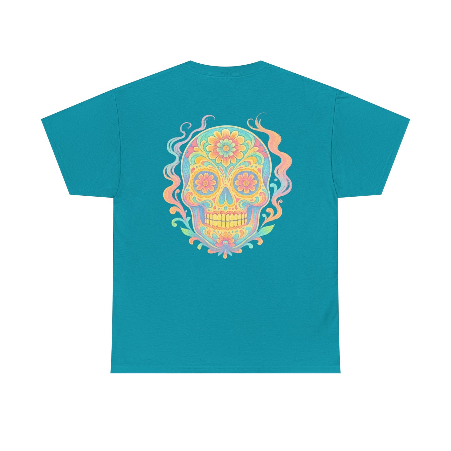 Colorful Skull Art Unisex Heavy Cotton Tee, Graphic Tee, Casual Wear, Unique Gift, Festival Apparel, Boho Style