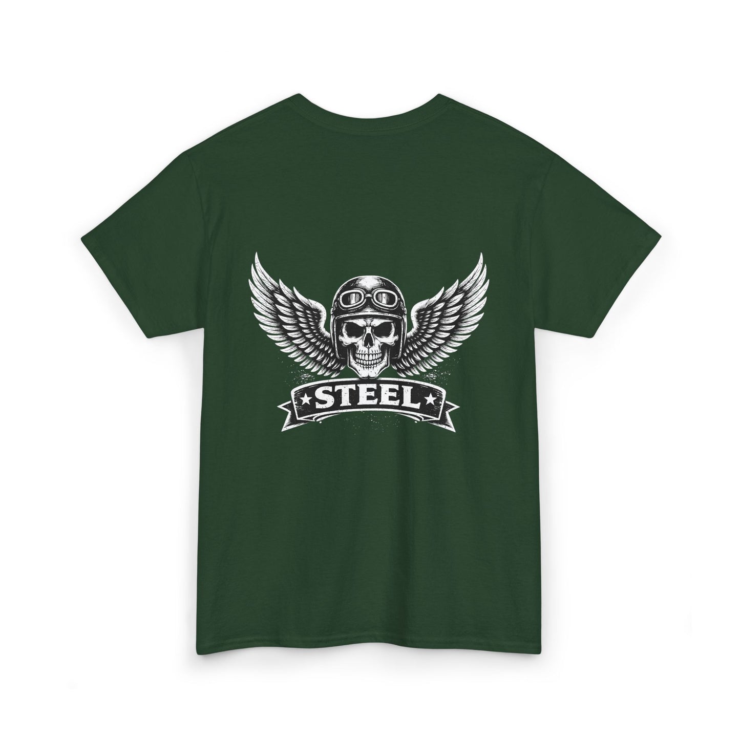 Steel Skull Wing Tee — Biker Skull Graphic T-Shirt
