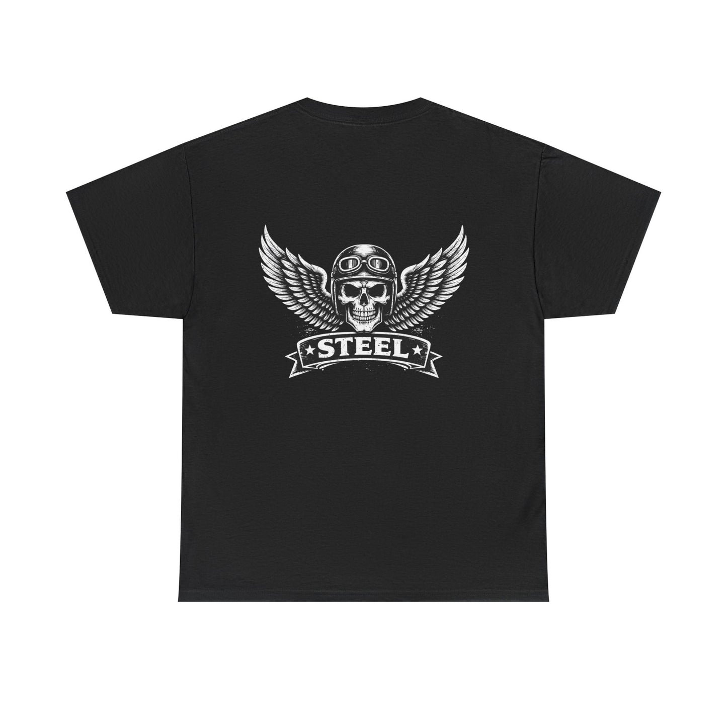 Steel Skull Wing Tee — Biker Skull Graphic T-Shirt