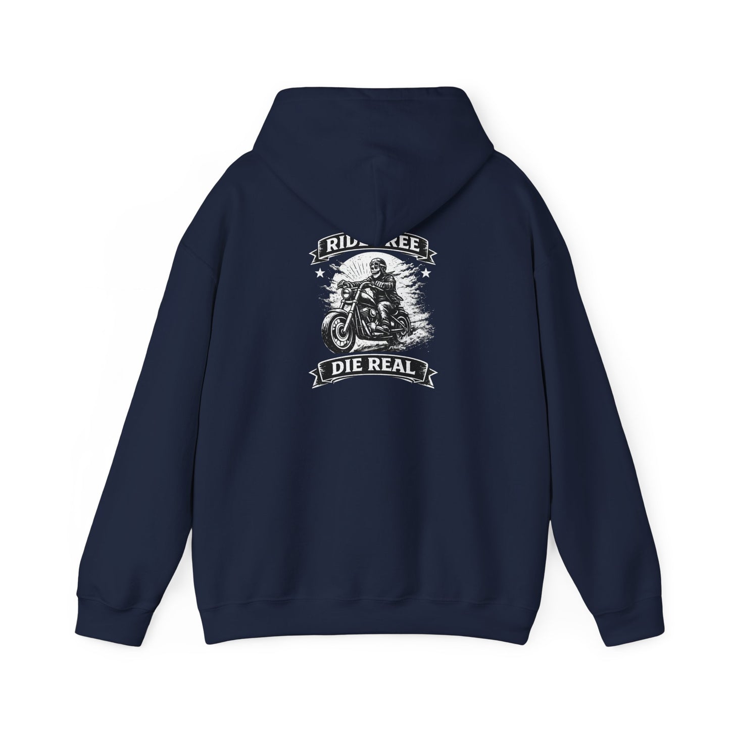 Motorcycle Rider Hoodie — "Ride Free, Die Real" Vintage Biker Graphic
