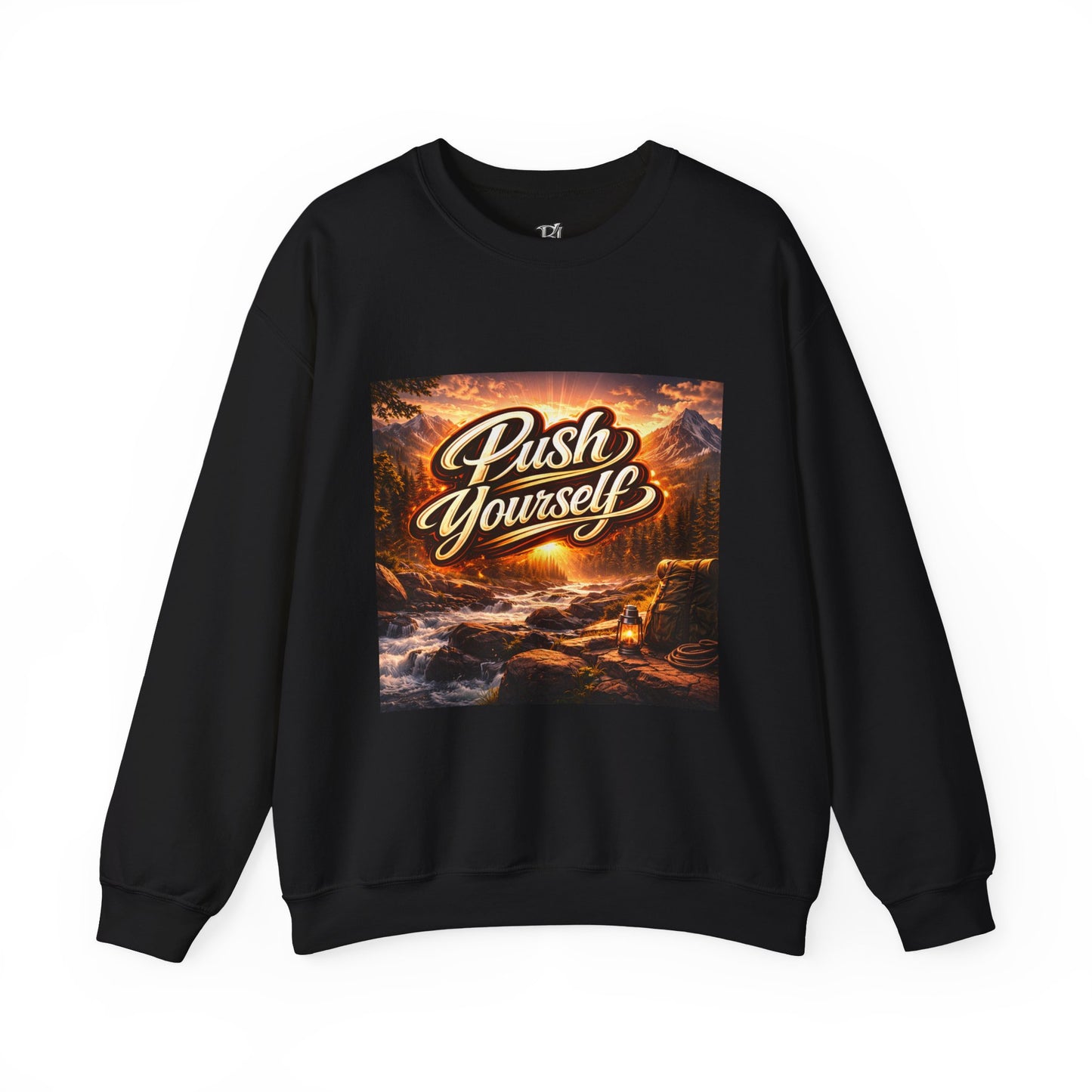 Crewneck Sweatshirt - "Push Yourself" Motivational Scenic Graphic