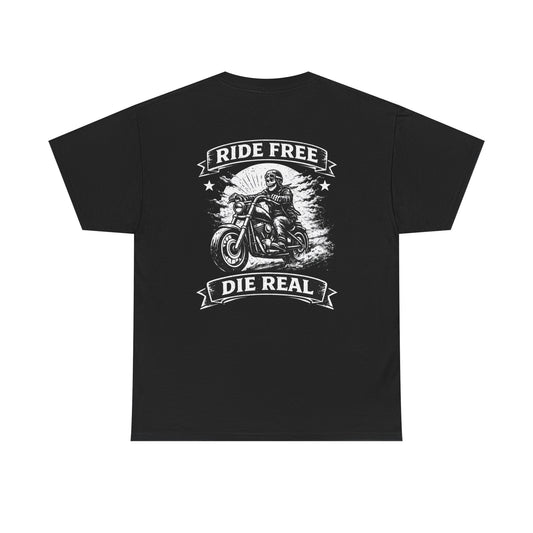 Ride Free Die Real Motorcycle Tee — Biker Vintage Skull Graphic T-Shirt