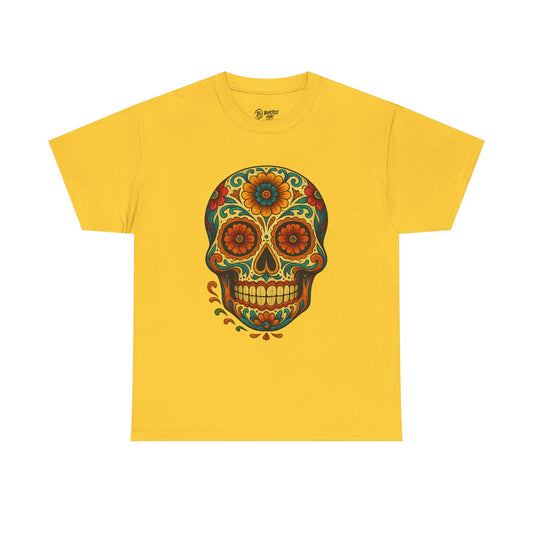 Day of the Dead Skull Tee, Unisex Cotton Shirt, Festival Fashion, Halloween Apparel, Vintage Style Tee, Bohemian Gift