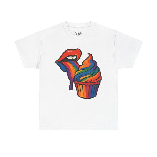 Rainbow Cupcake Unisex Tee, Fun Graphic Tee, Pride Shirt, Gift for Food Lovers, Vibrant Casual Wear
