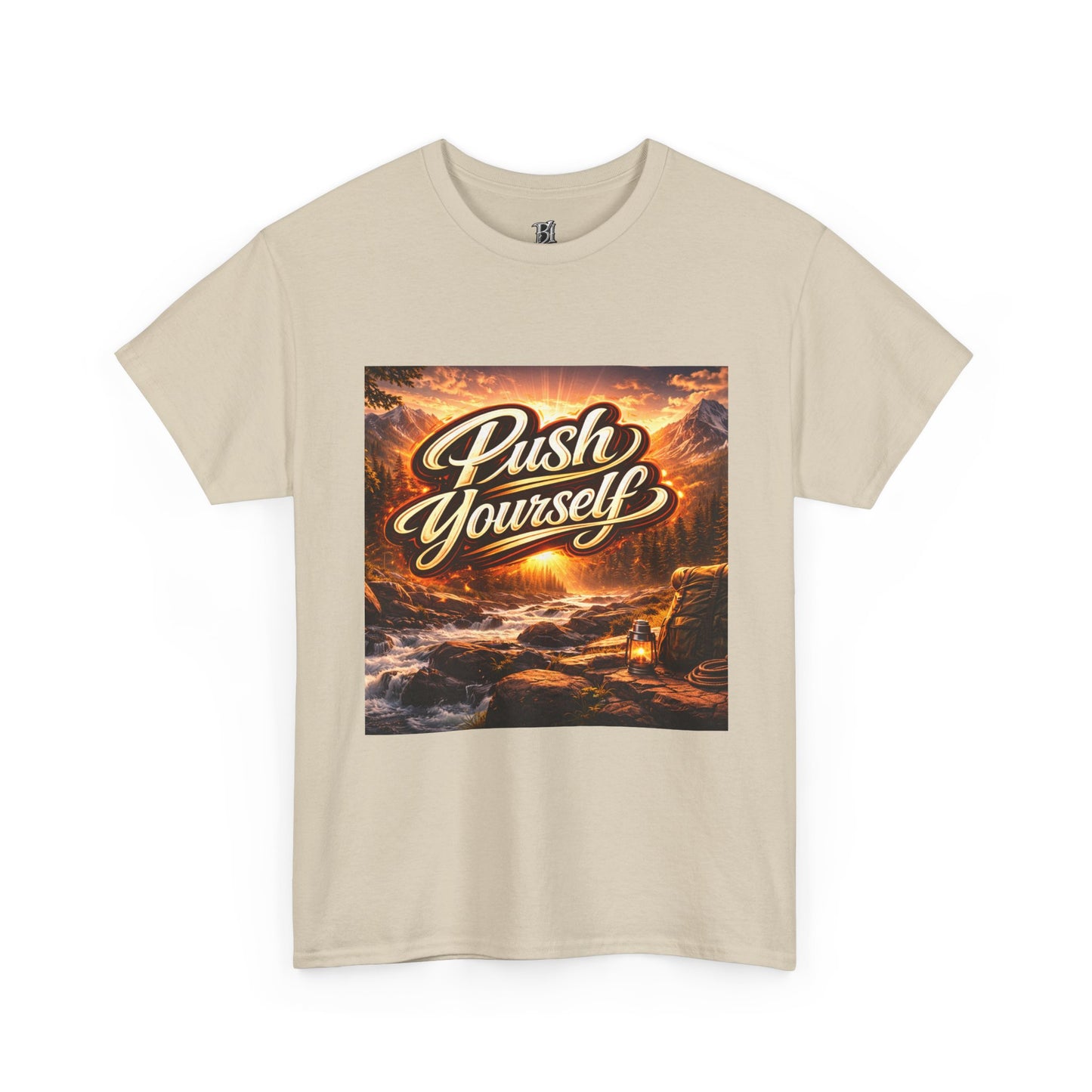 Push Yourself Tee — Motivational Graphic T-Shirt with Sunrise Adventure Print