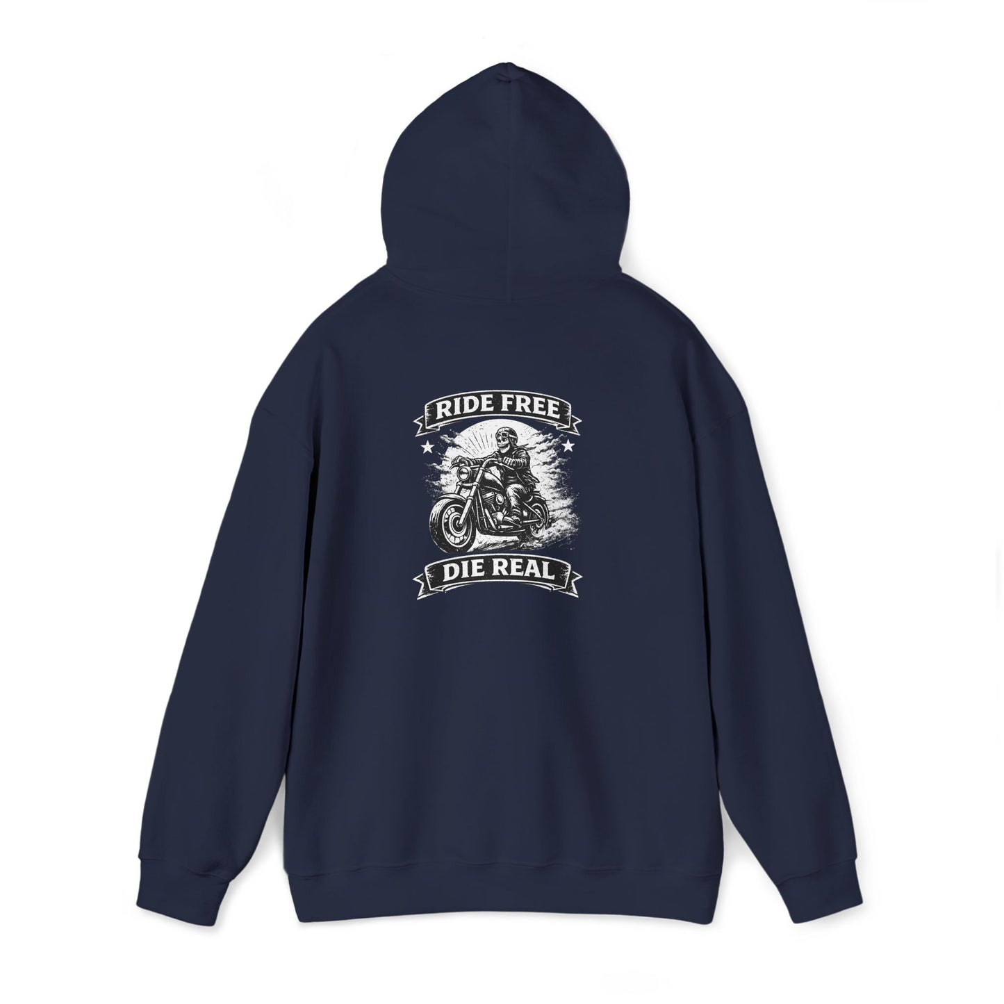 Motorcycle Rider Hoodie — "Ride Free, Die Real" Vintage Biker Graphic