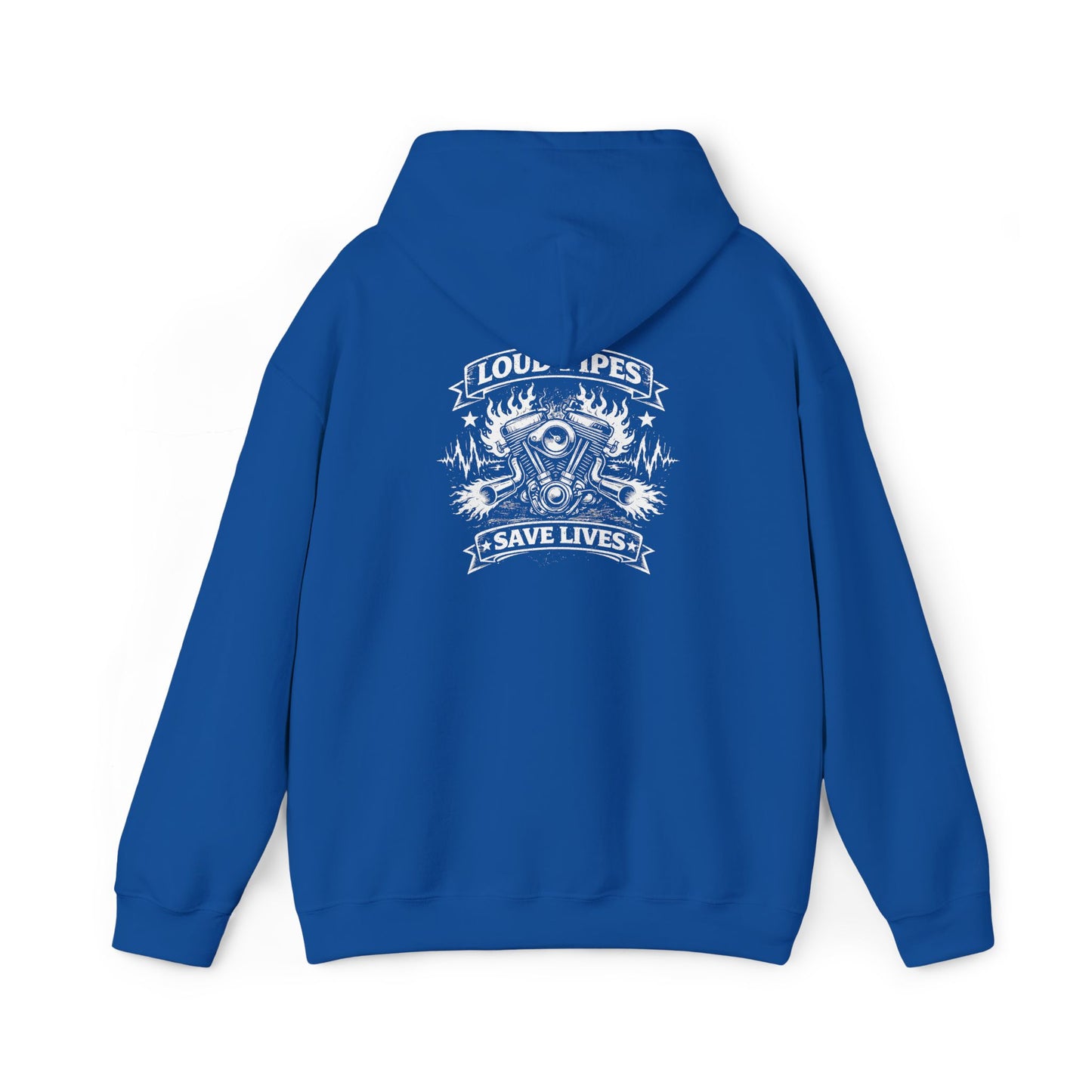 Loud Pipes Save Lives Hoodie — Biker Skull Engine Graphic Hoodie