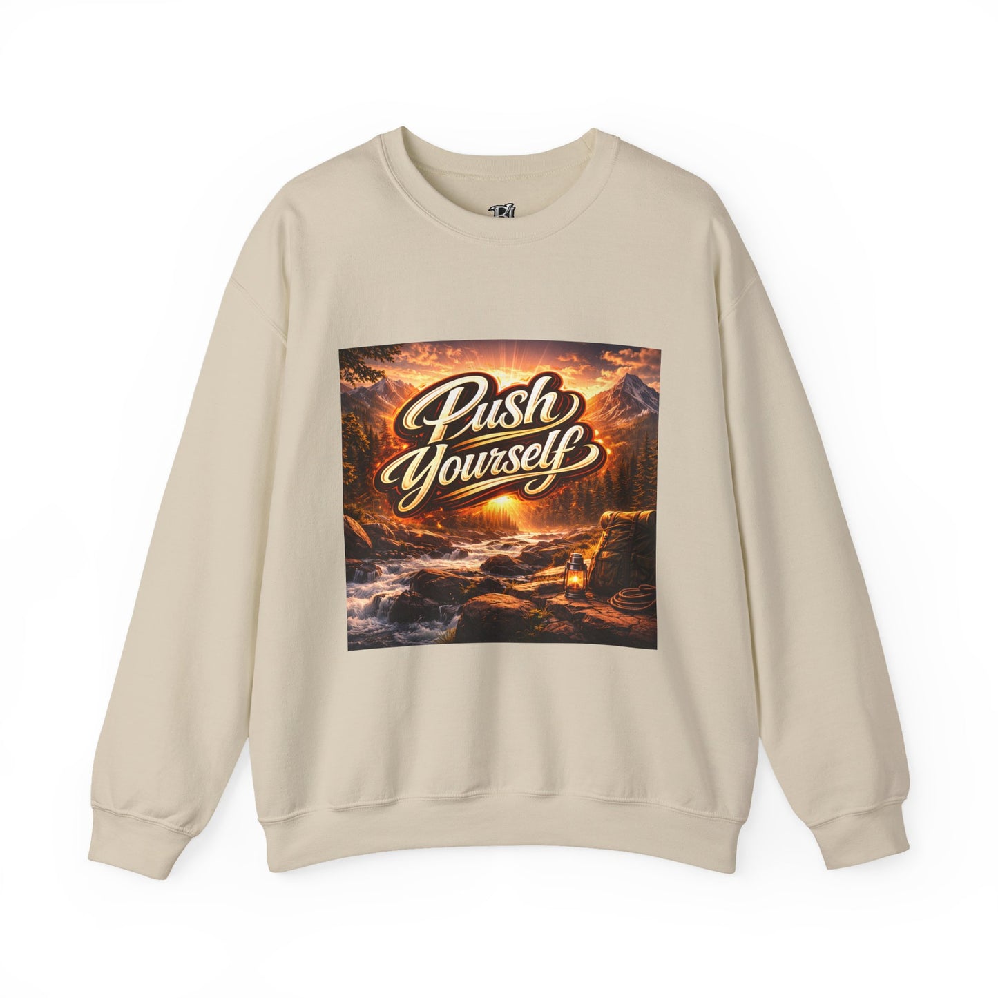 Crewneck Sweatshirt - "Push Yourself" Motivational Scenic Graphic