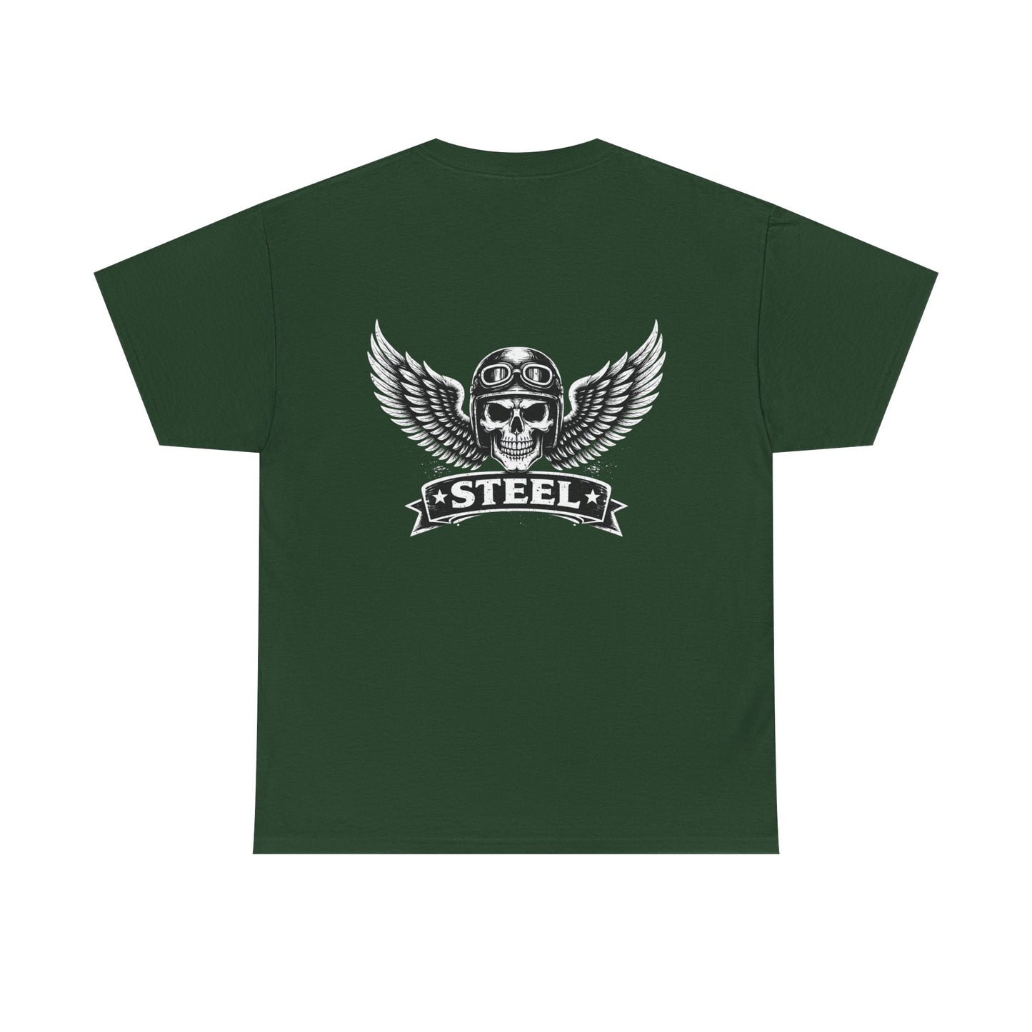 Steel Skull Wing Tee — Biker Skull Graphic T-Shirt