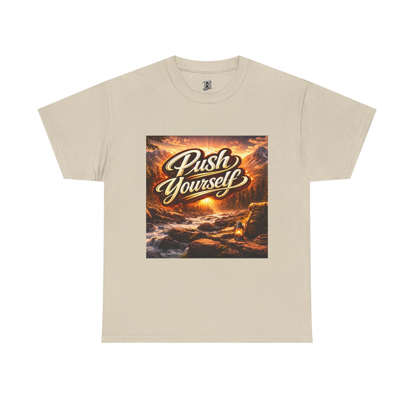 Push Yourself Tee — Motivational Graphic T-Shirt with Sunrise Adventure Print