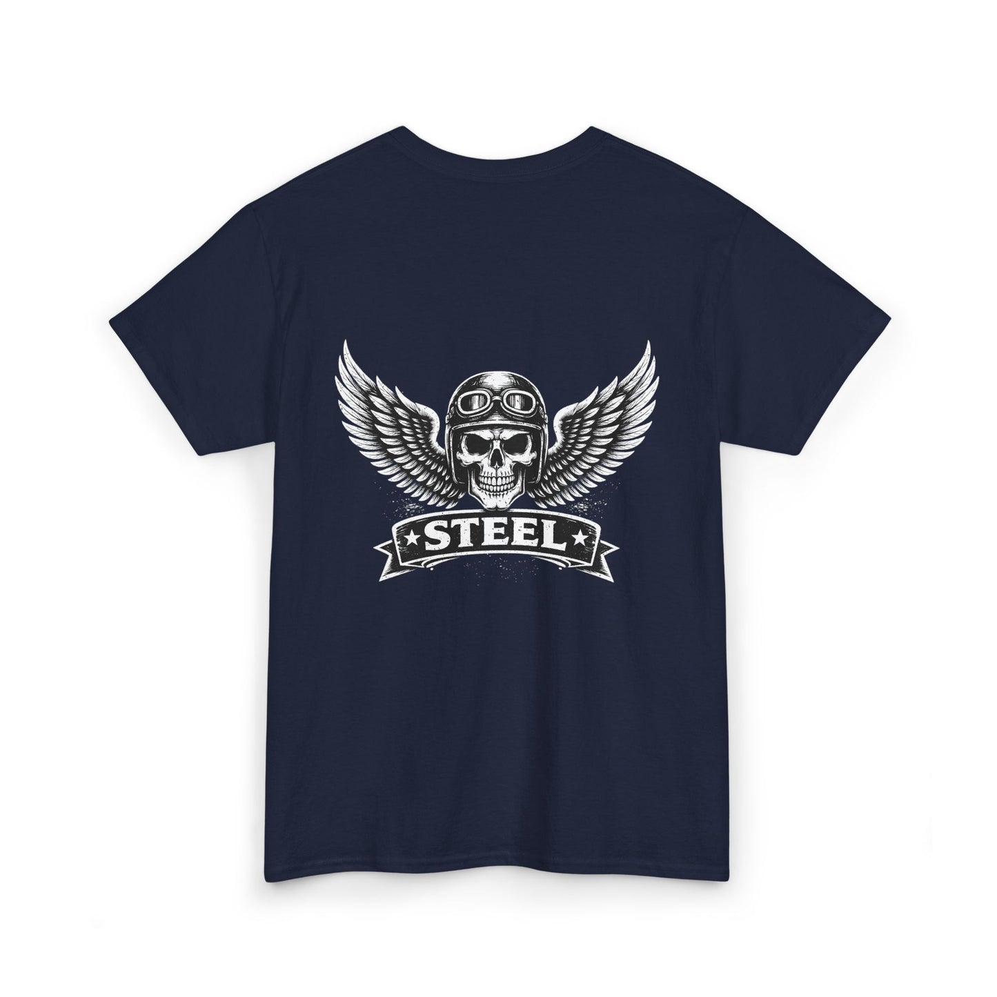 Steel Skull Wing Tee — Biker Skull Graphic T-Shirt