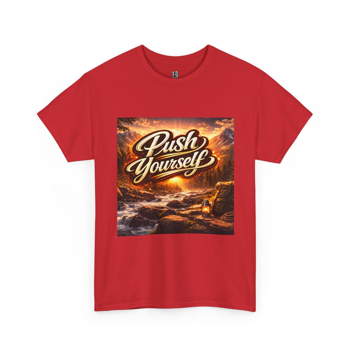 Push Yourself Tee — Motivational Graphic T-Shirt with Sunrise Adventure Print