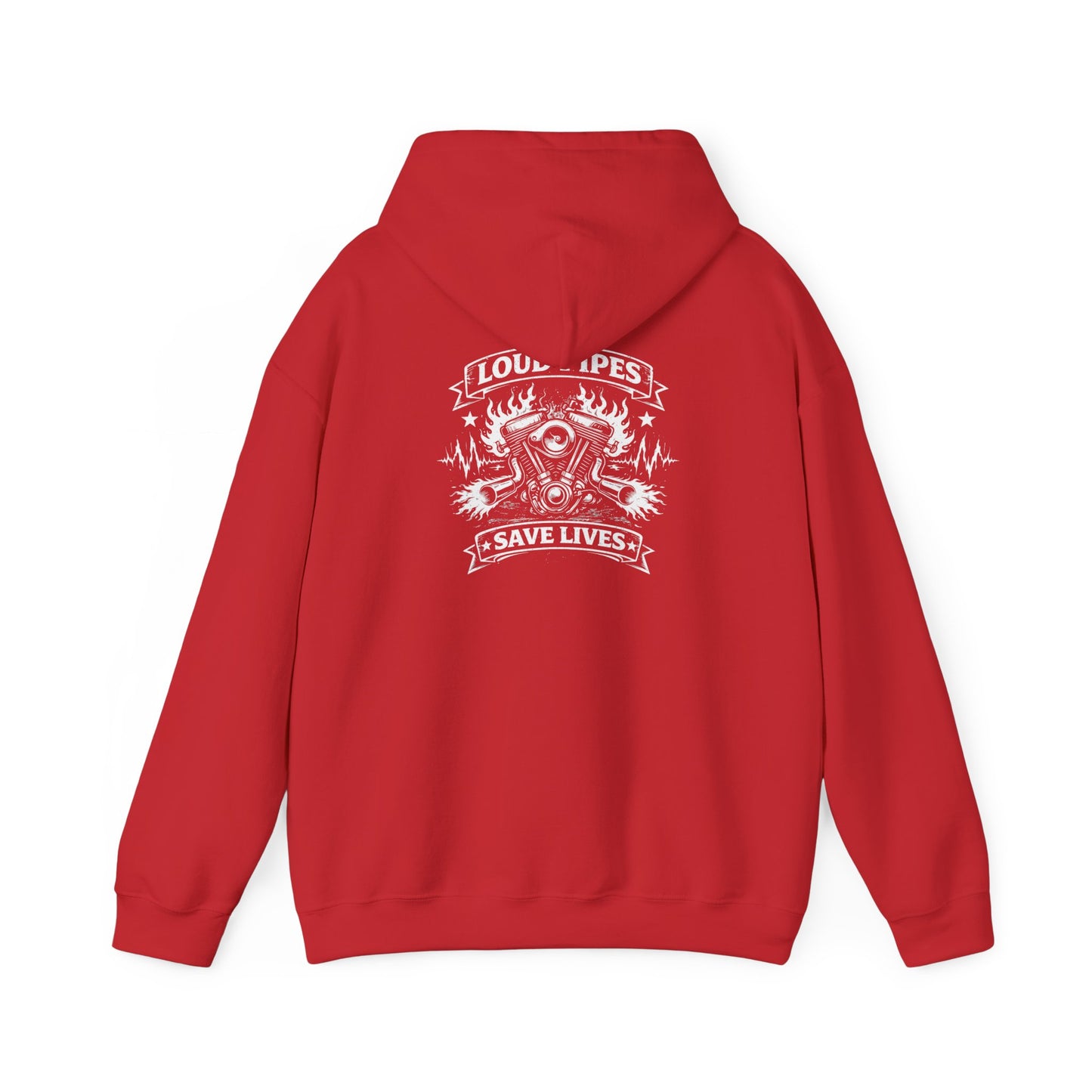 Loud Pipes Save Lives Hoodie — Biker Skull Engine Graphic Hoodie