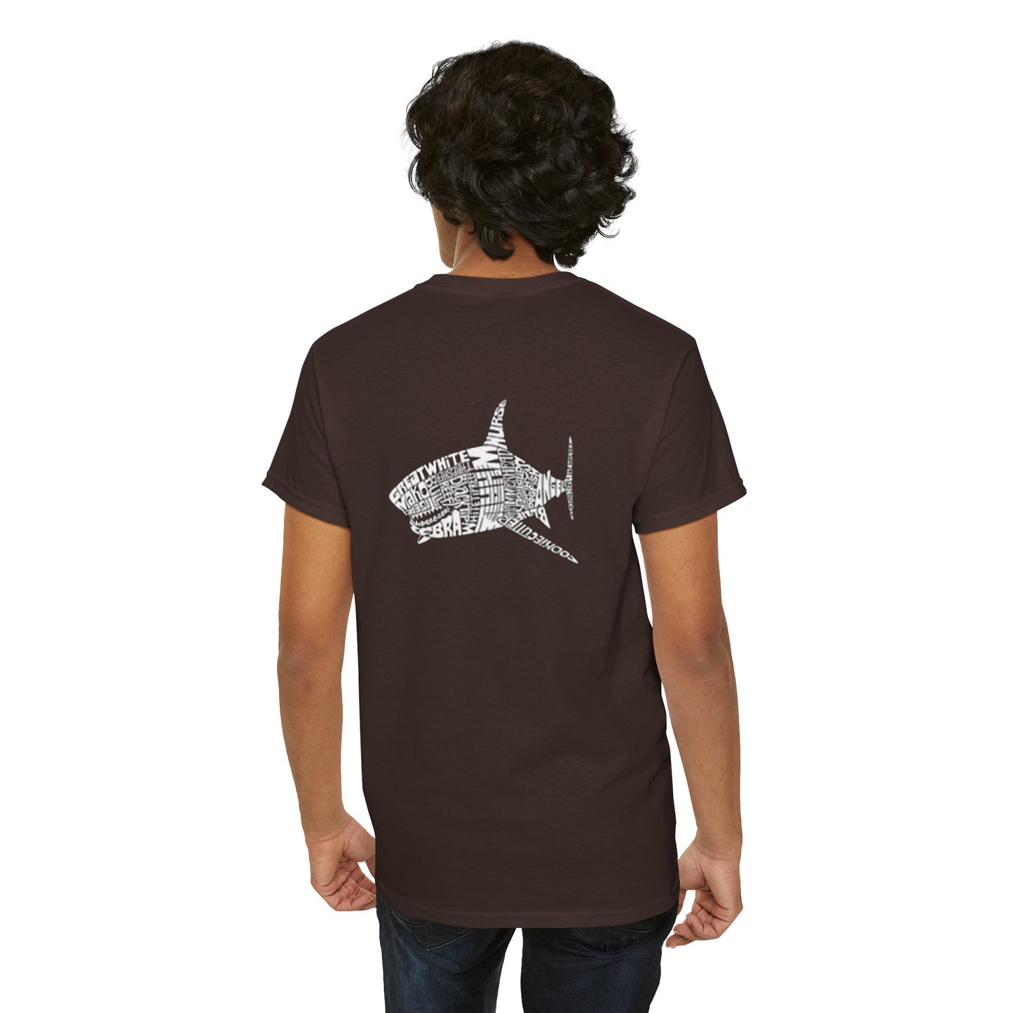 Shark Word Art Graphic Tee, Unisex Short Sleeve Cotton T-Shirt