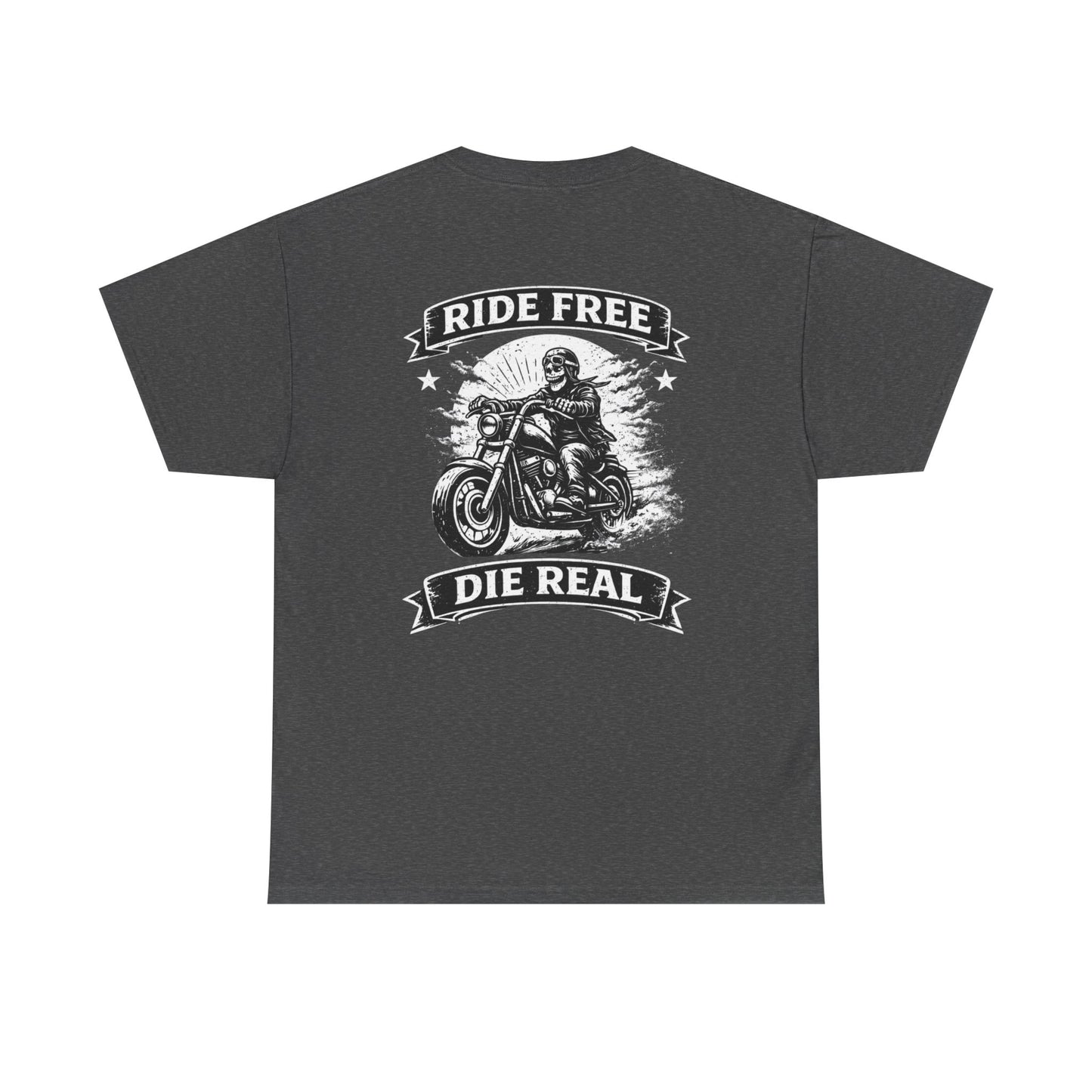 Ride Free Die Real Motorcycle Tee — Biker Vintage Skull Graphic T-Shirt