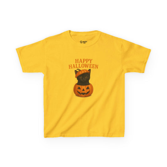 Halloween Kids Tee, Happy Halloween Shirt, Pumpkin Cat Design, Kids Halloween Costume, Fall Holiday Apparel