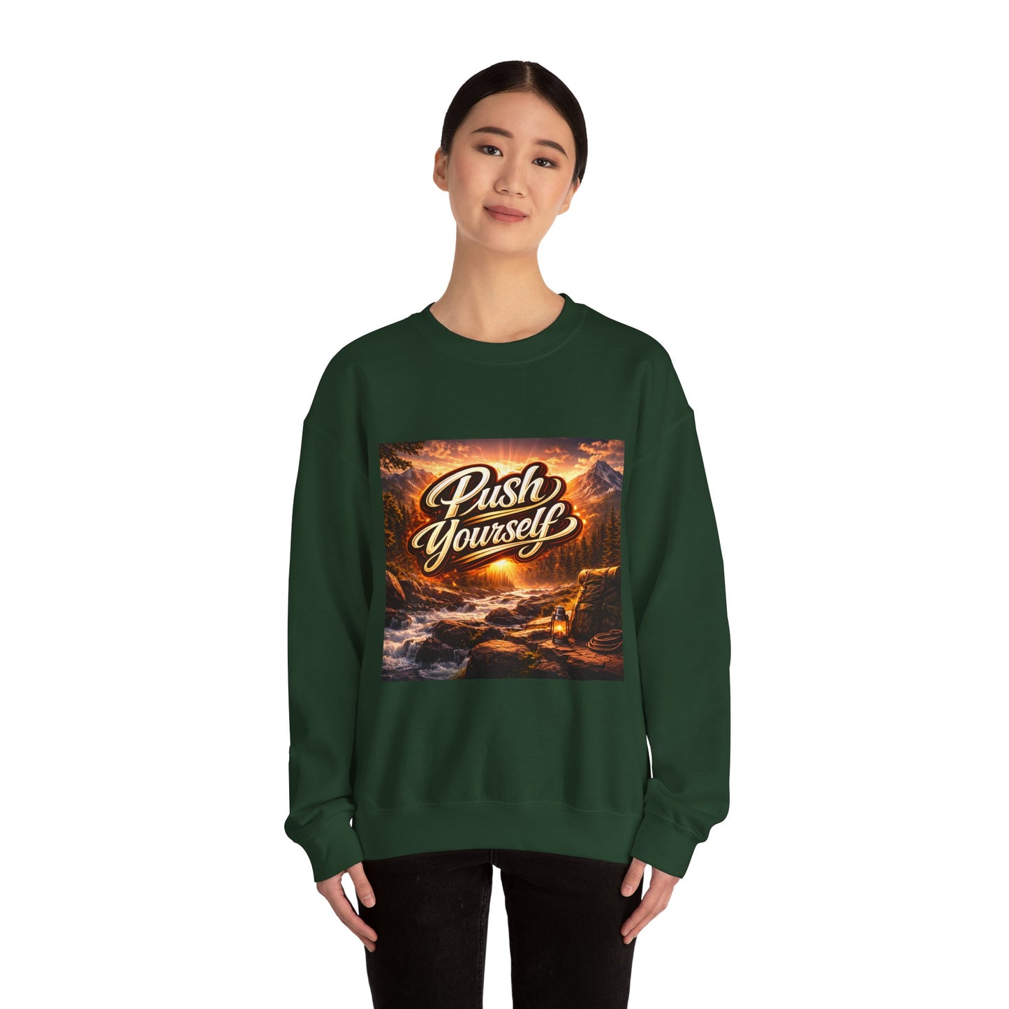 Crewneck Sweatshirt - "Push Yourself" Motivational Scenic Graphic