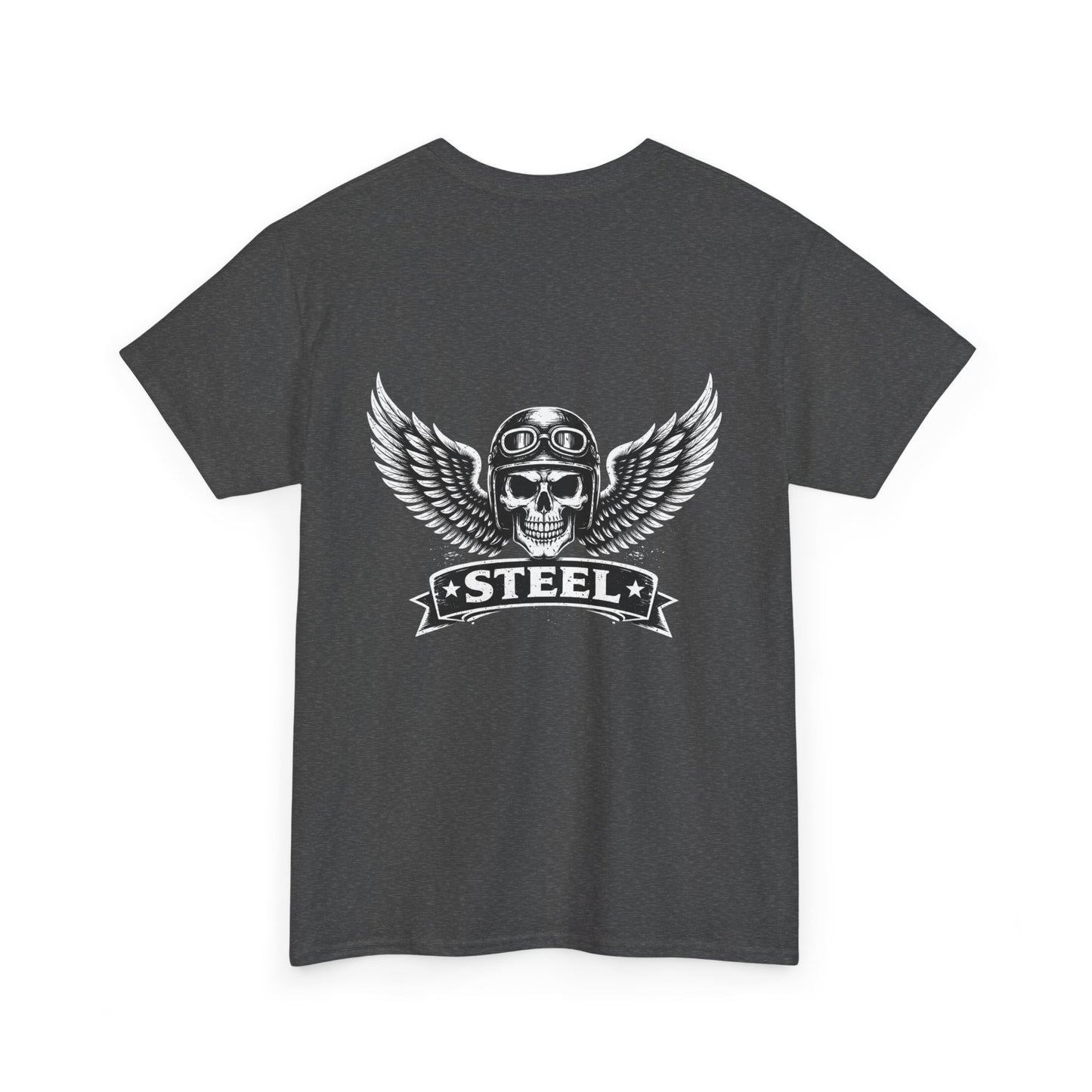 Steel Skull Wing Tee — Biker Skull Graphic T-Shirt