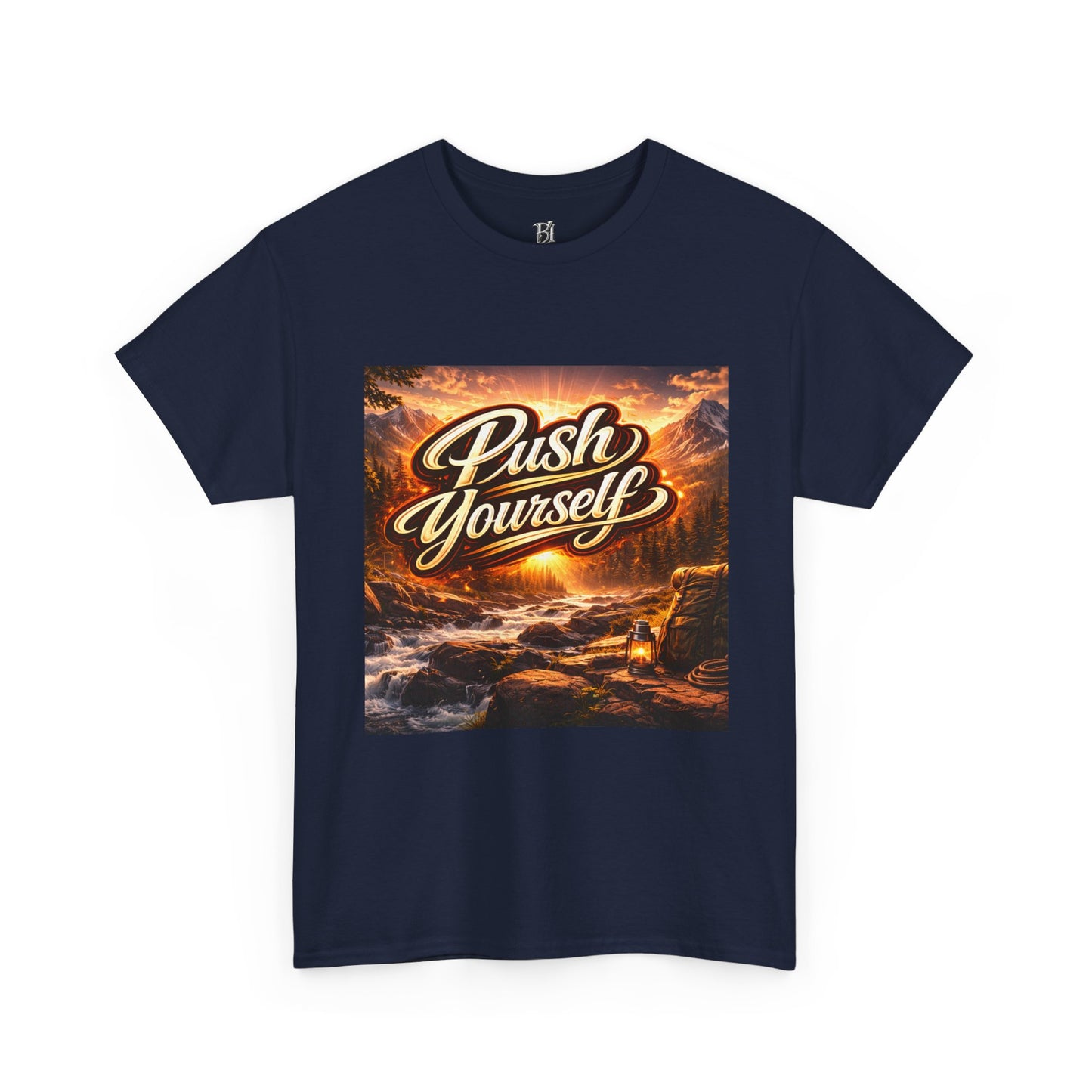 Push Yourself Tee — Motivational Graphic T-Shirt with Sunrise Adventure Print