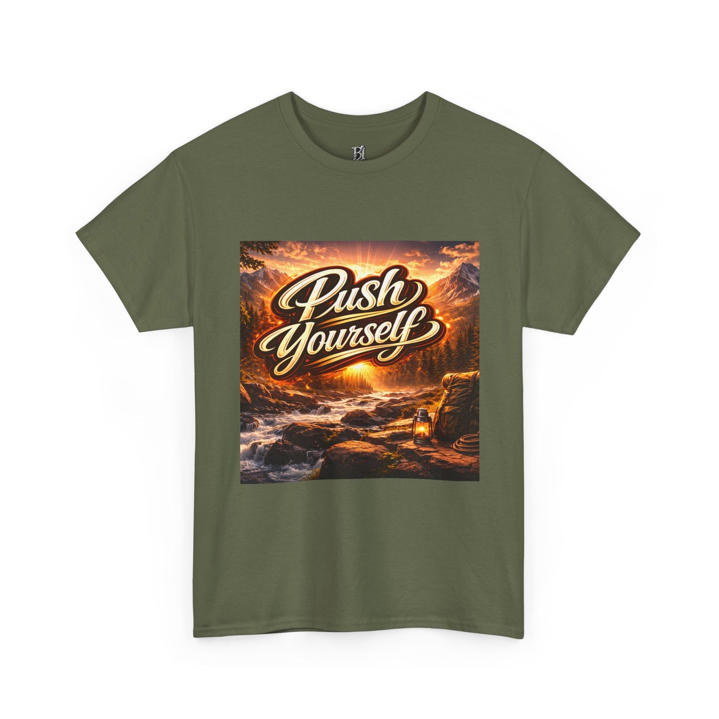Push Yourself Tee — Motivational Graphic T-Shirt with Sunrise Adventure Print