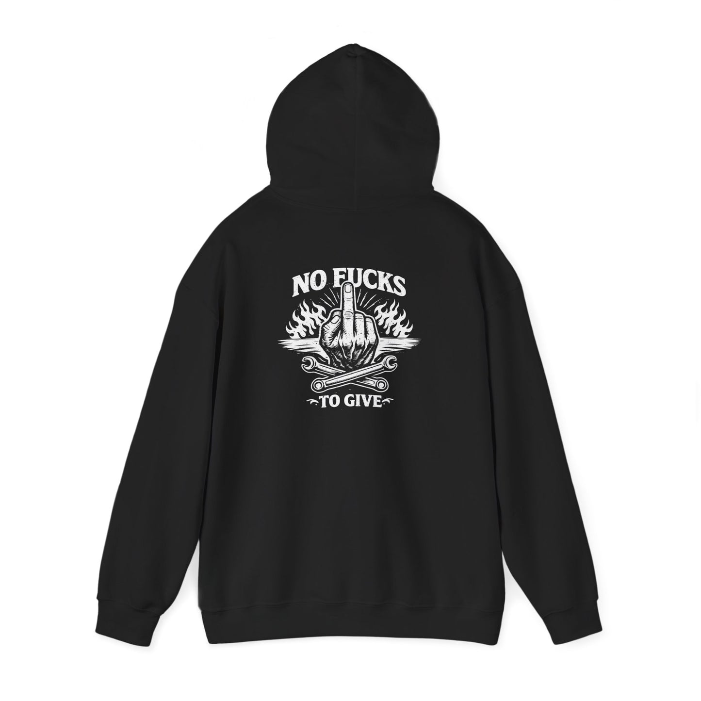 Hoodie - "No Fucks To Give" Graphic Hoodie with Flame & Middle Finger Design