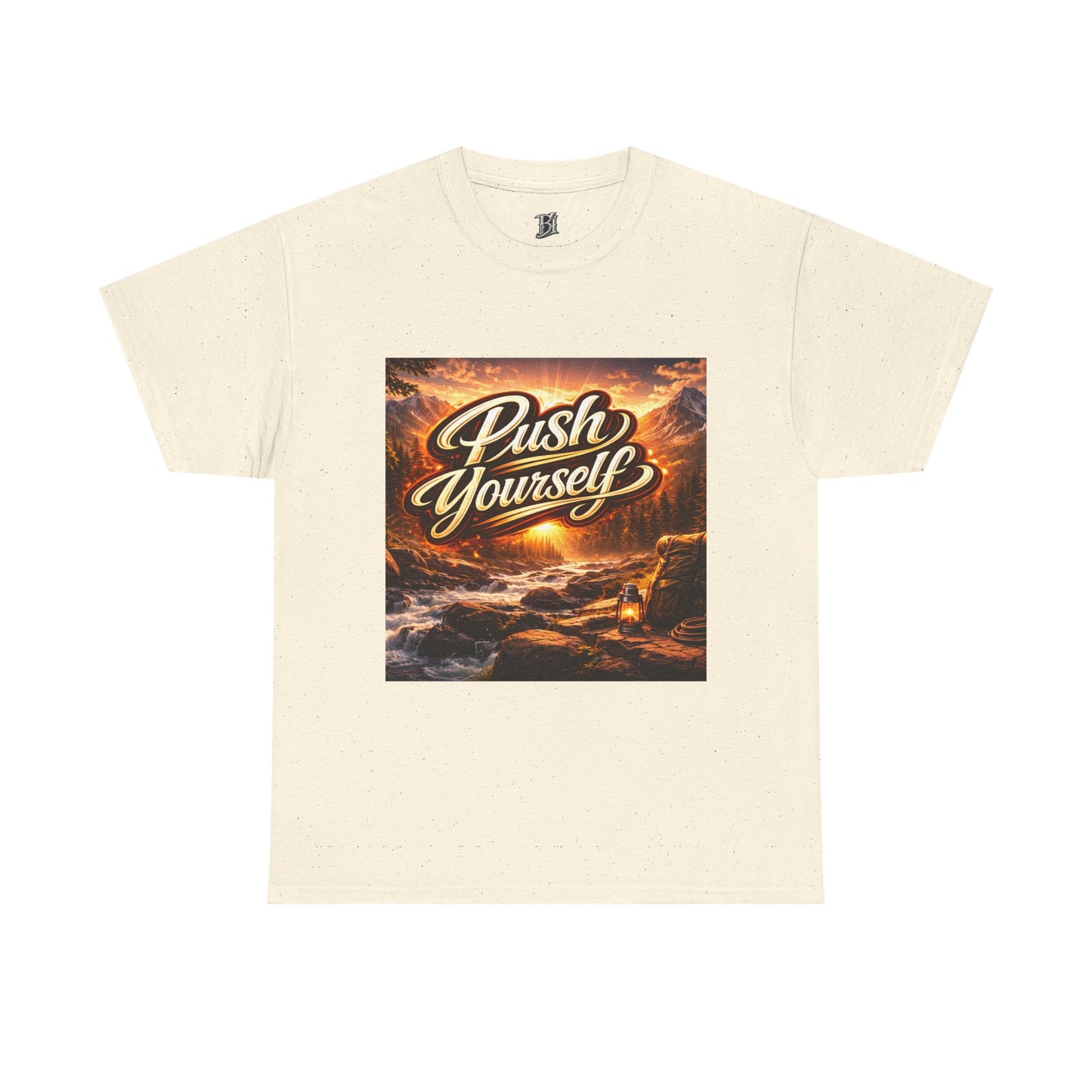 Push Yourself Tee — Motivational Graphic T-Shirt with Sunrise Adventure Print