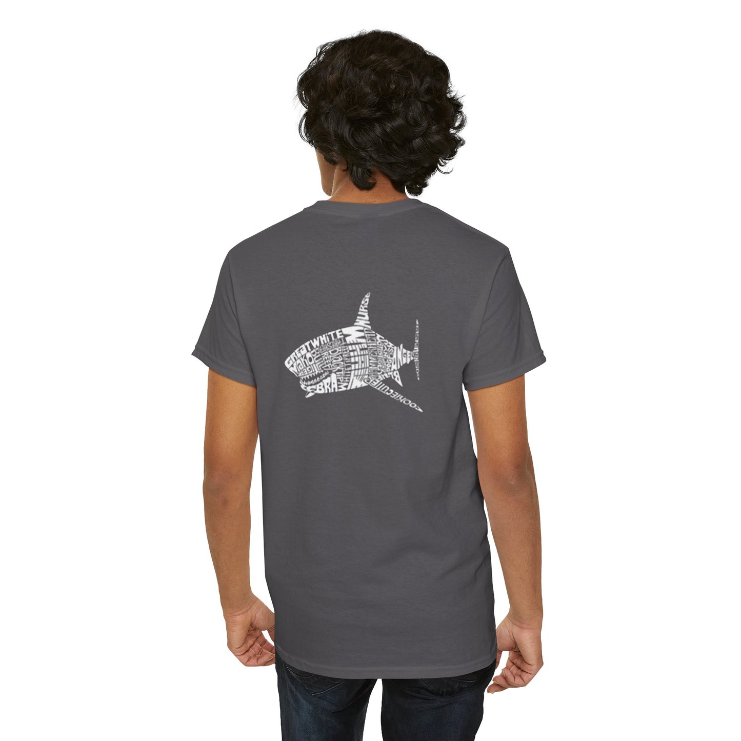 Shark Word Art Graphic Tee, Unisex Short Sleeve Cotton T-Shirt