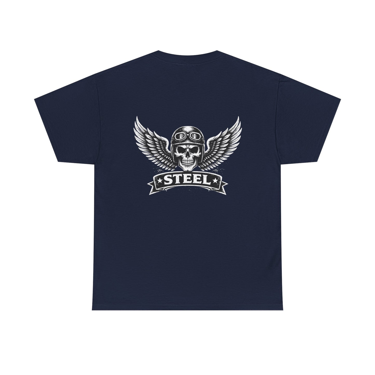 Steel Skull Wing Tee — Biker Skull Graphic T-Shirt