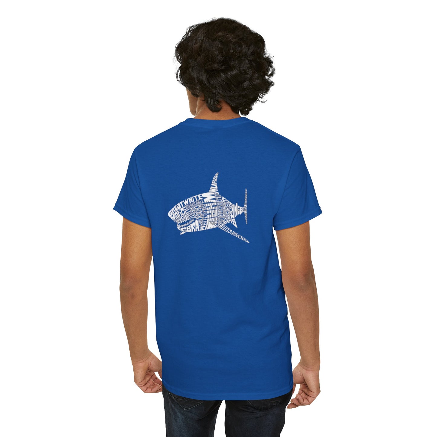 Shark Word Art Graphic Tee, Unisex Short Sleeve Cotton T-Shirt