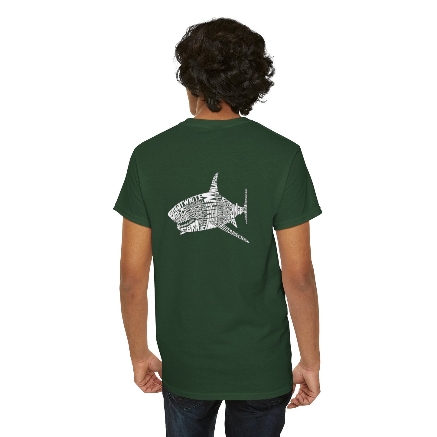 Shark Word Art Graphic Tee, Unisex Short Sleeve Cotton T-Shirt