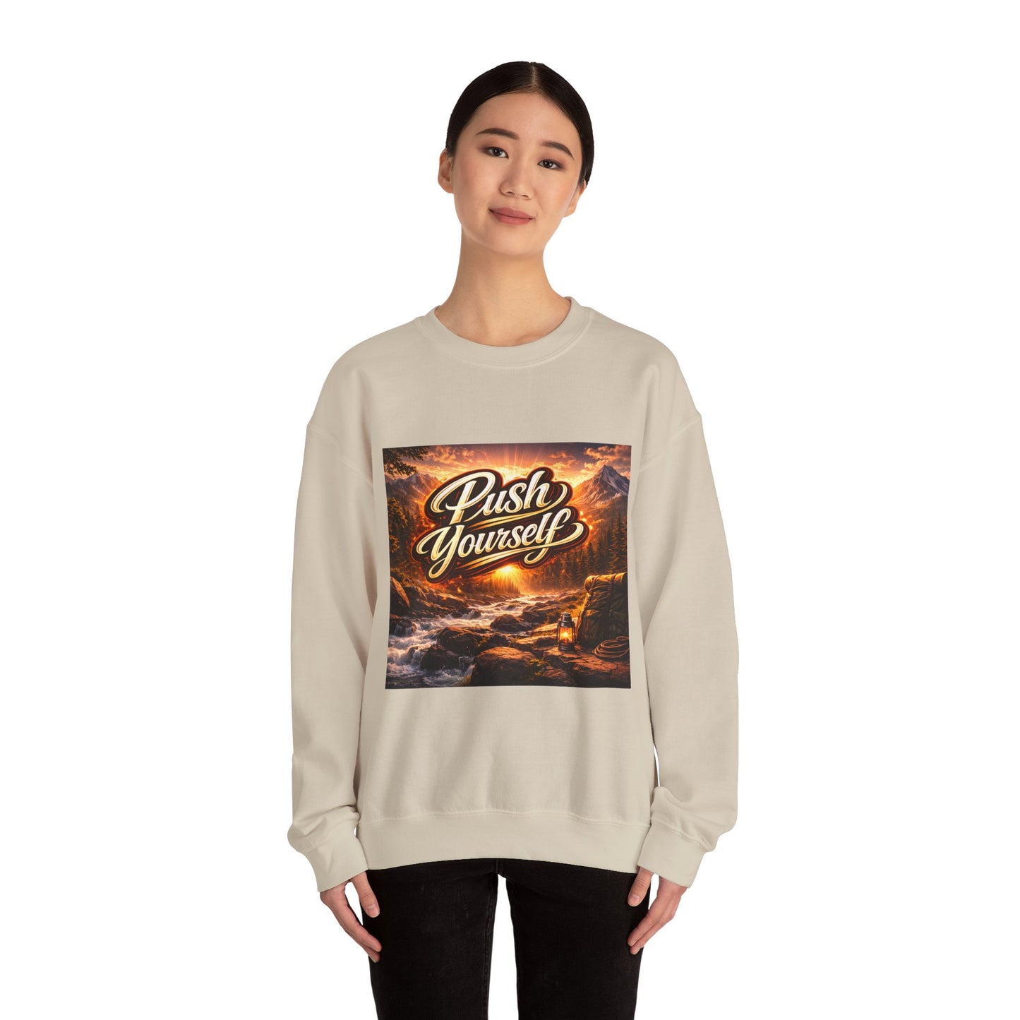 Crewneck Sweatshirt - "Push Yourself" Motivational Scenic Graphic