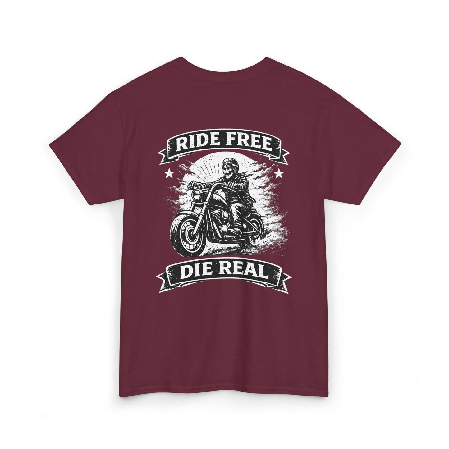 Ride Free Die Real Motorcycle Tee — Biker Vintage Skull Graphic T-Shirt