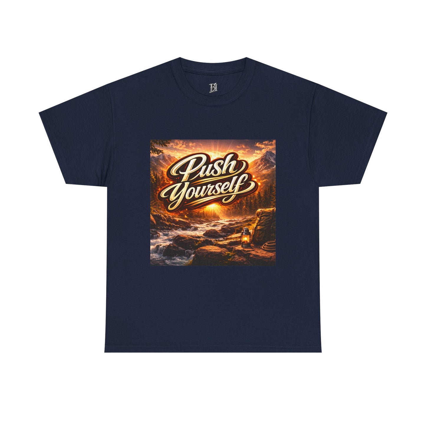 Push Yourself Tee — Motivational Graphic T-Shirt with Sunrise Adventure Print