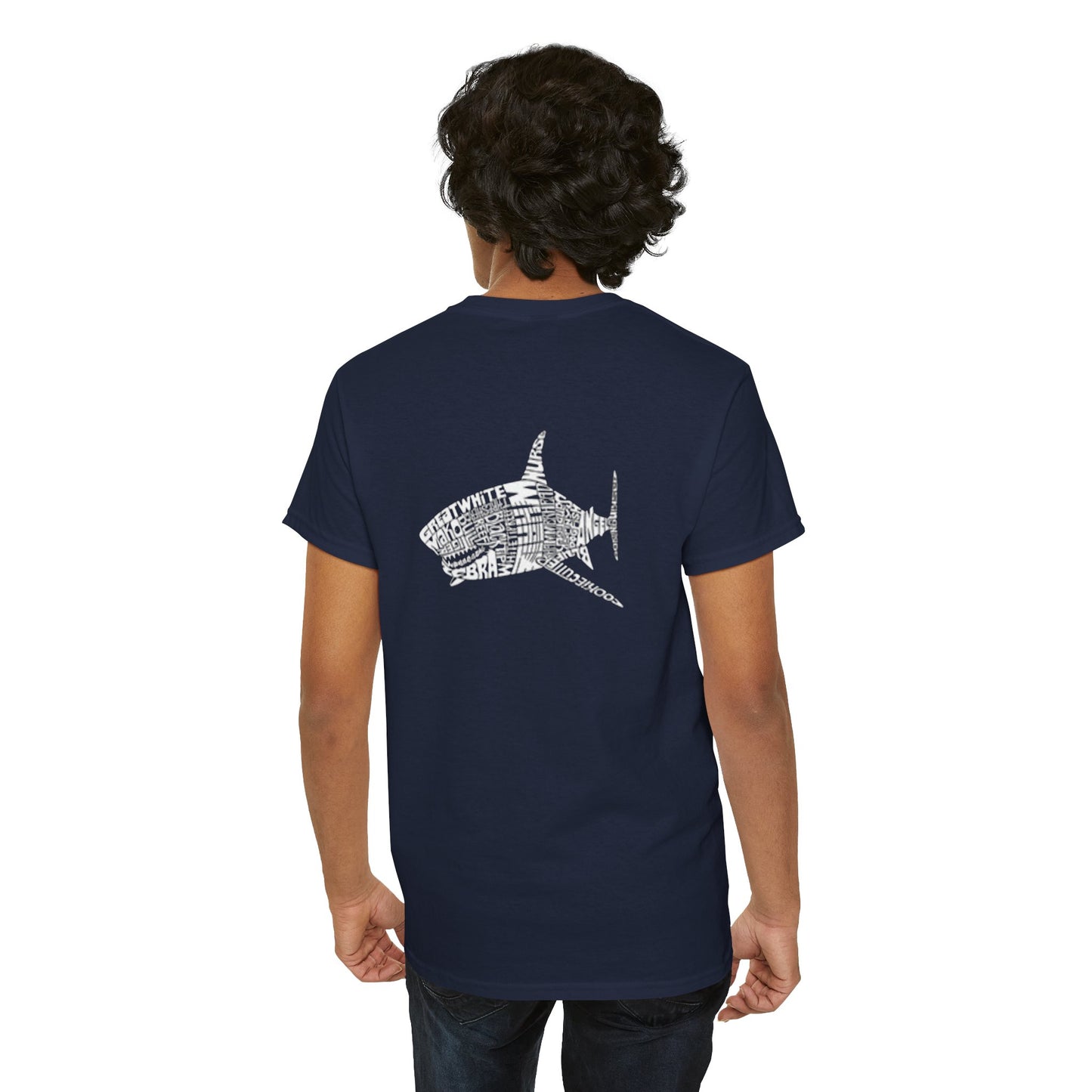 Shark Word Art Graphic Tee, Unisex Short Sleeve Cotton T-Shirt